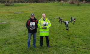 Joe Quinn from East Down Athletics Club and Darren Brown from Soaring Productions putting the Drone through it's paces before Jimmy’s 10K Run on Sunday 18th March.