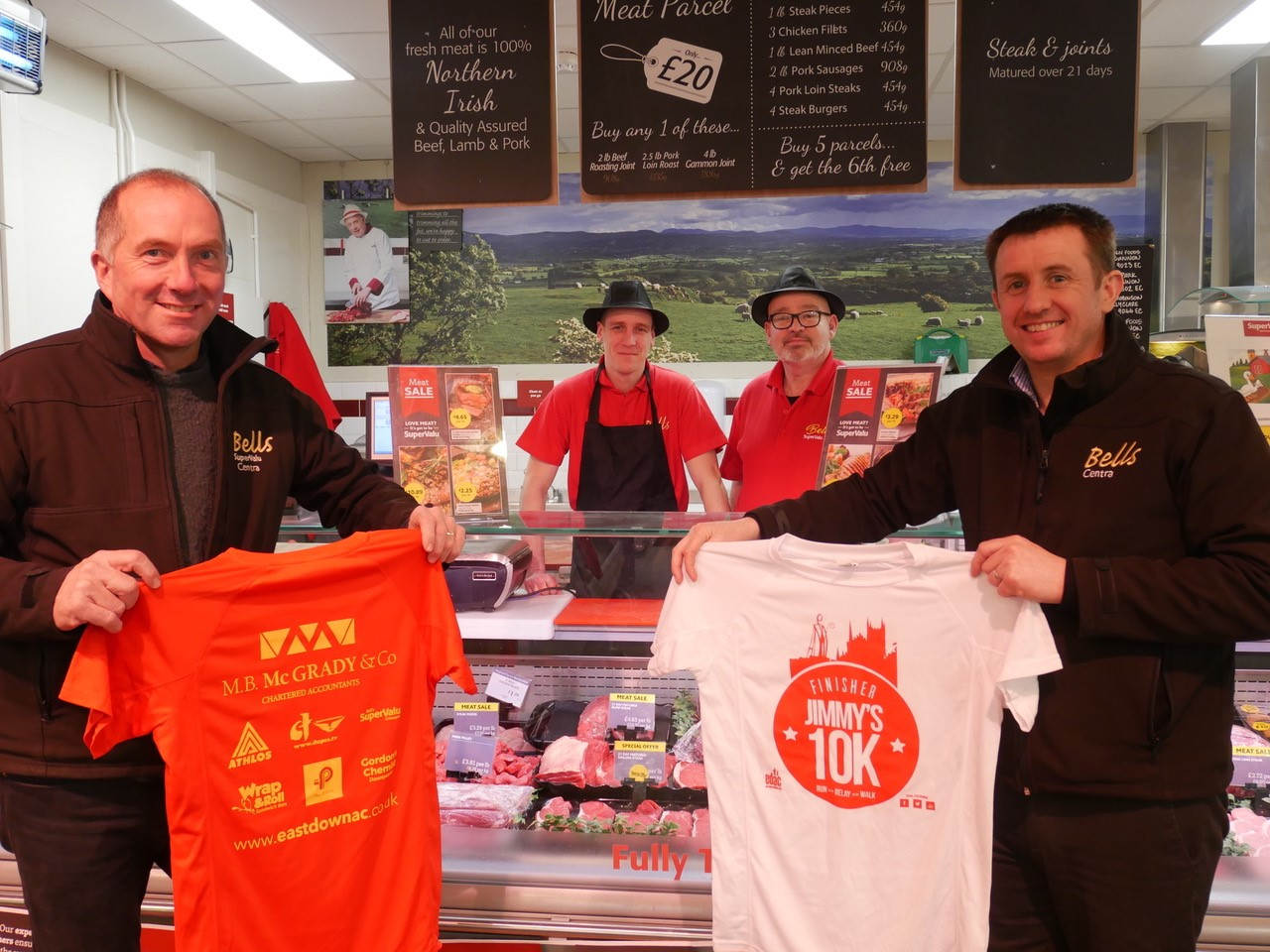 Bells Supervalu Crossgar owner Gabriel Bell (left) with some of the staff including Store Manager Darren Fitzpatrick (far right)